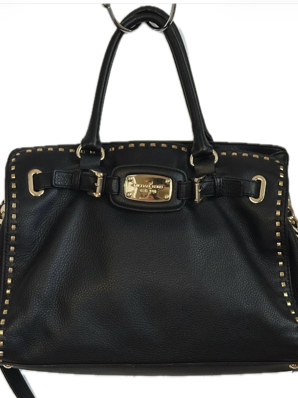 Michael Kors Black Leather Studded Tote Shoulder Bag Gold Hardware - Picture 1 of 12